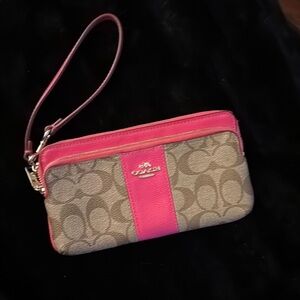 Coach Signature Brown and Pink Wristlet